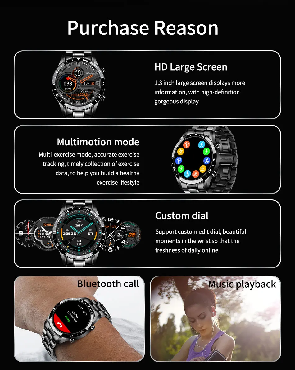 LIGE 2024 Smart Uhr Männer Voller Kreis Touchscreen Bluetooth Anruf Männer Smartwatch Wasserdichte Sport Aktivität Fitness Uhr + Box – Detail 5