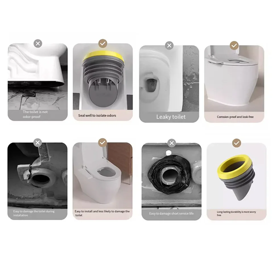 Toiletflens Siliconen Met Terugslagklep - Dubbele Afdichting Tegen Geuren, Voor PVC 100-110 Mm (Zwart)