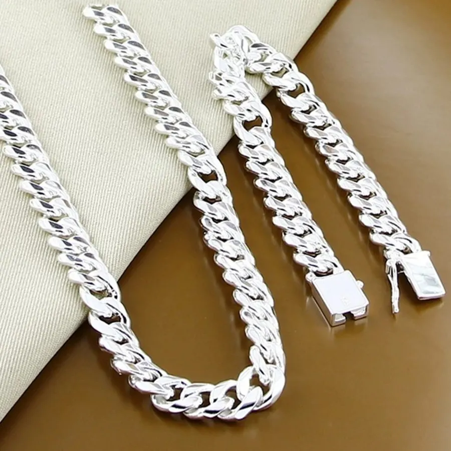 925 Silver Color 10MM solid heavy Chain Bracelet necklace Jewelry set for men 20/22/24 inch Fashion wedding Holiday Gift