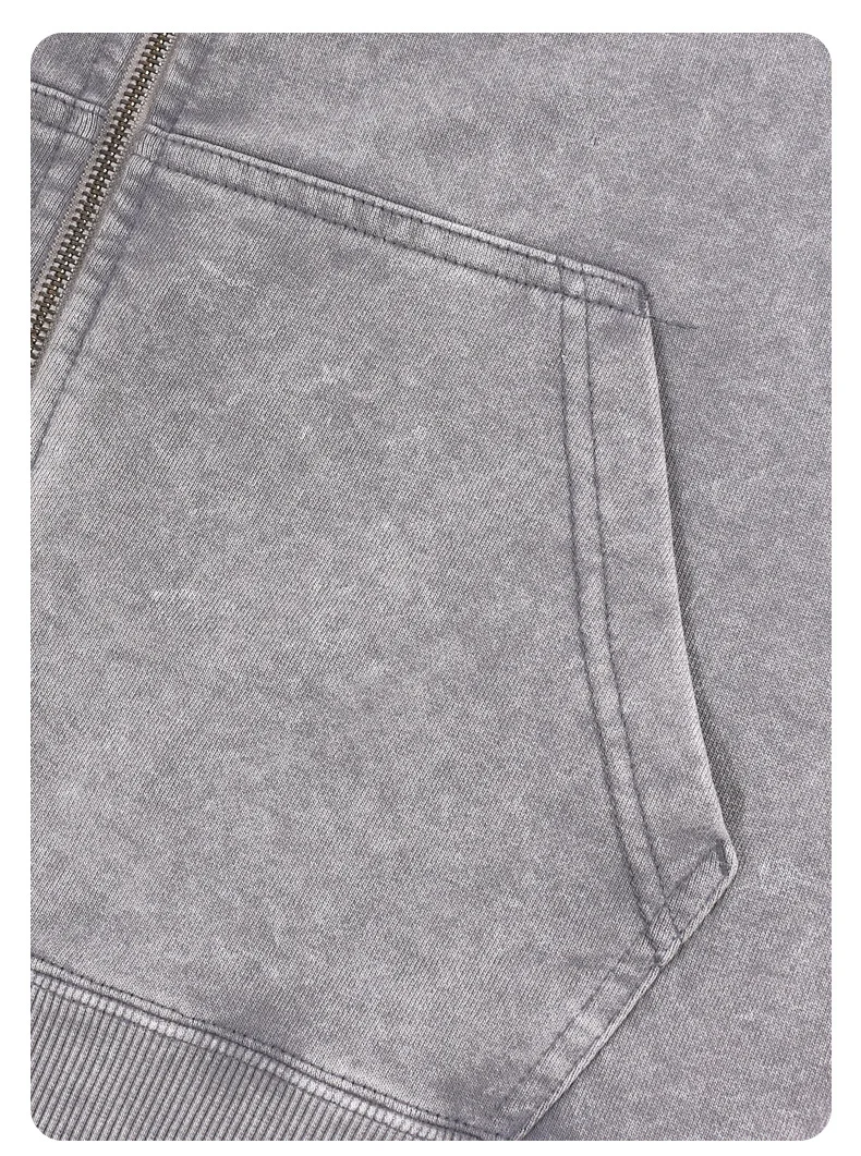 High Street Vintage Washed Sweatpant Set Baumwolle Hoodies Reißverschluss Pullover Anzug Militärgrün Übergroßer Luxus Terry Trainingsanzug – Detail 5