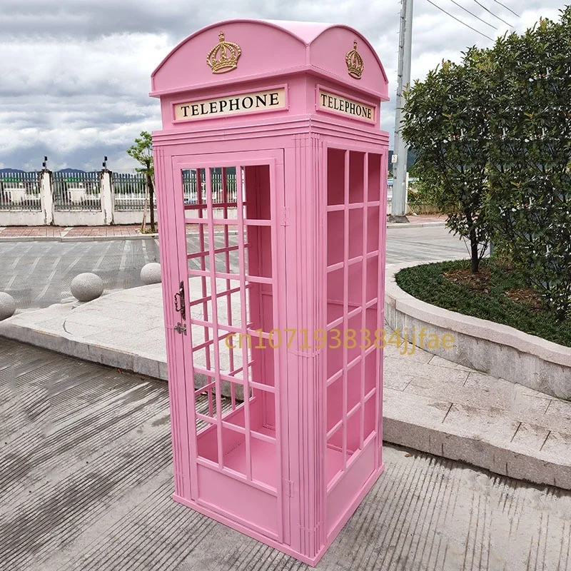 Cabina Telefónica Britnica Para Accesorios De Boda, Cabina Telefono Floral Rosa Antigua, Installaciion De Arte Nuevo