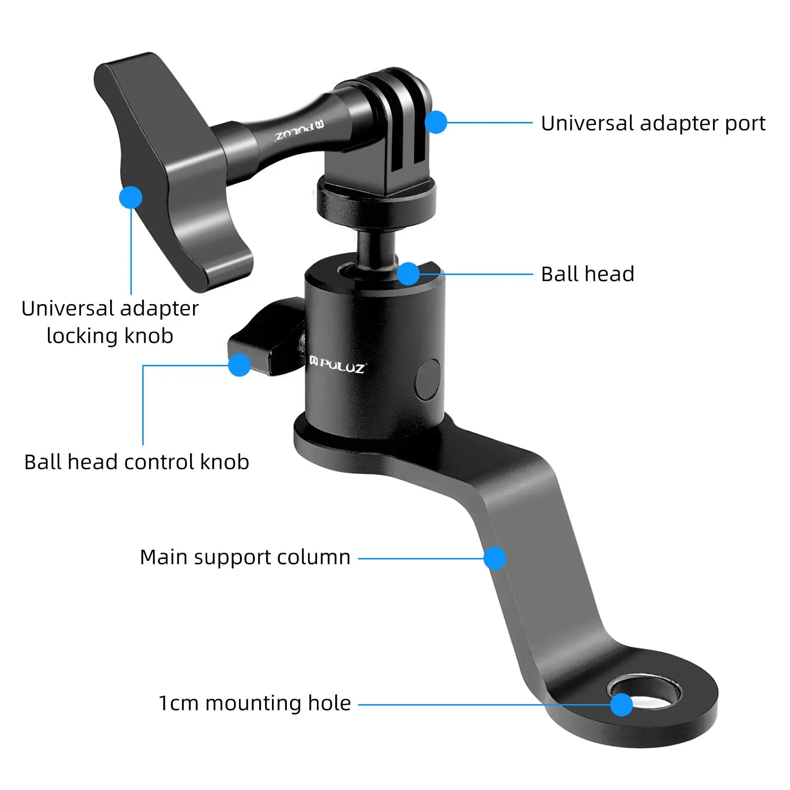 PULUZ Motorcycle Rearview Mirror Aluminum Alloy Action Camera Holder Mount
