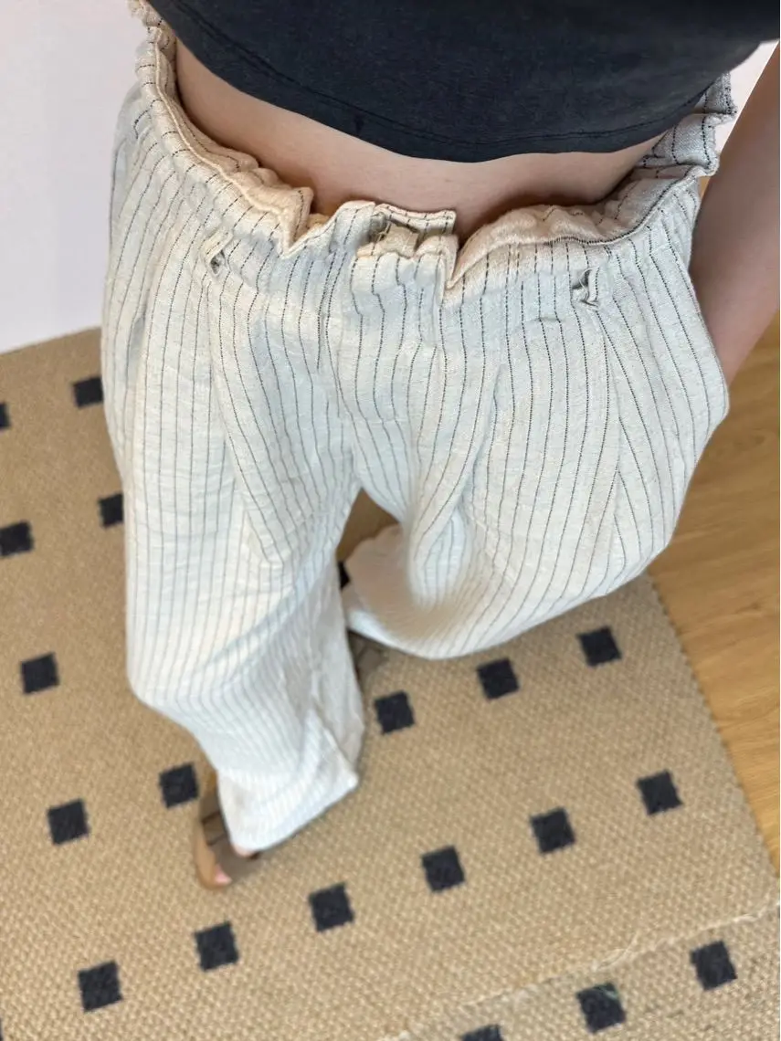 Summer Slack-pants Linen High-waisted Elastic Comfortable Breathable Wide Leg Pants Women's Slimming Striped Casual Pants
