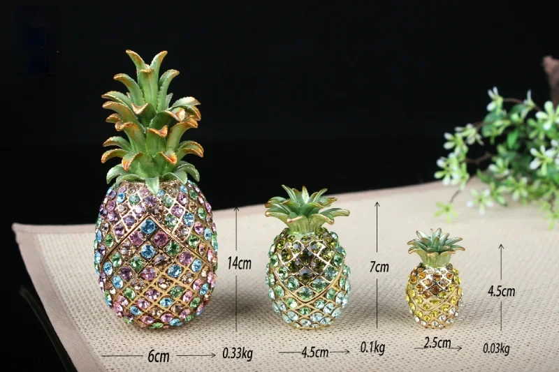 Crystal Handicraft Pineapple Home Enamel Color Jewelry Box Metal Home Bedroom Decoration Gift mini storage boxes