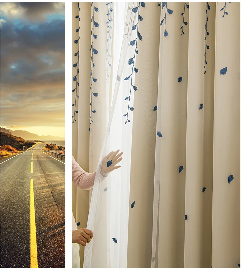 Curtains for Living Room Dining Bedroom New Pastoral Modern Style Cloth Yarn Integrated Blackout Balcony Splicing Curtains-xj