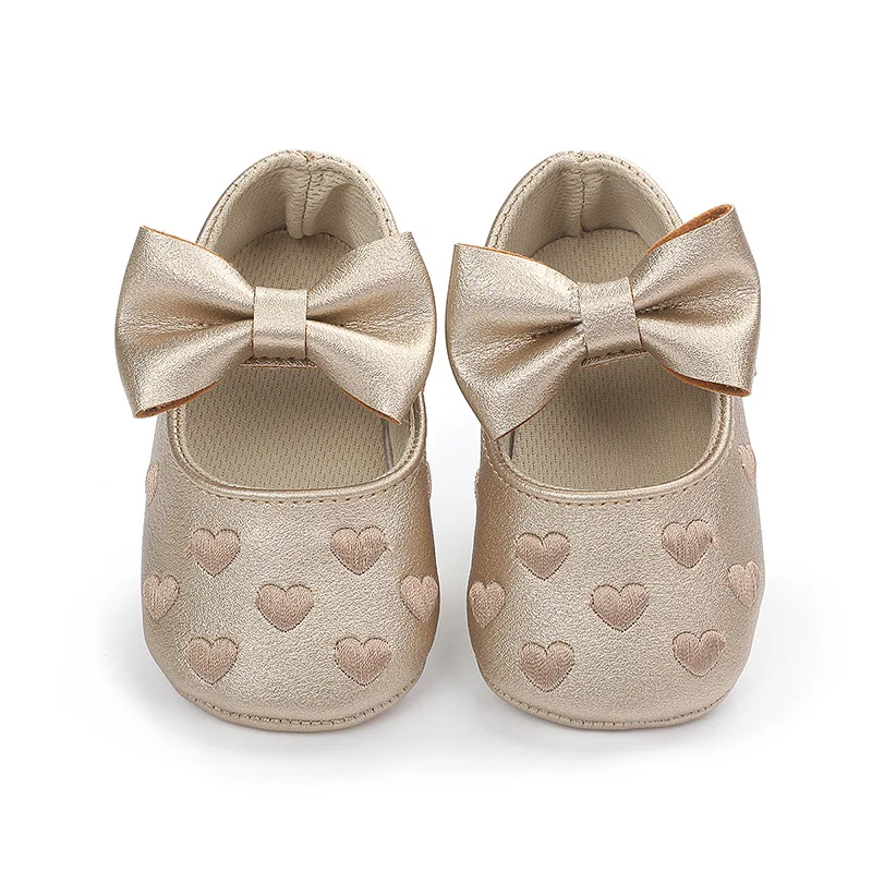 PU 가죽 Bowknot 소녀 신발 귀여운 모카신 하트 소프트 단독 플랫 신발 첫 워커 공주 신발 용 신발