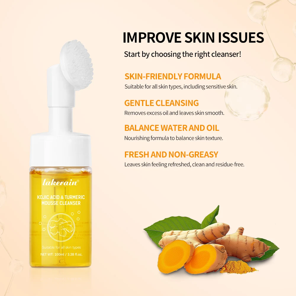 Kojic Acid Turmeric Mousse Cleanser Deep Cleans Pores Reduce Acne Hydrating and Moisturizing Reduce Clogging Doesn't Tighten 4
