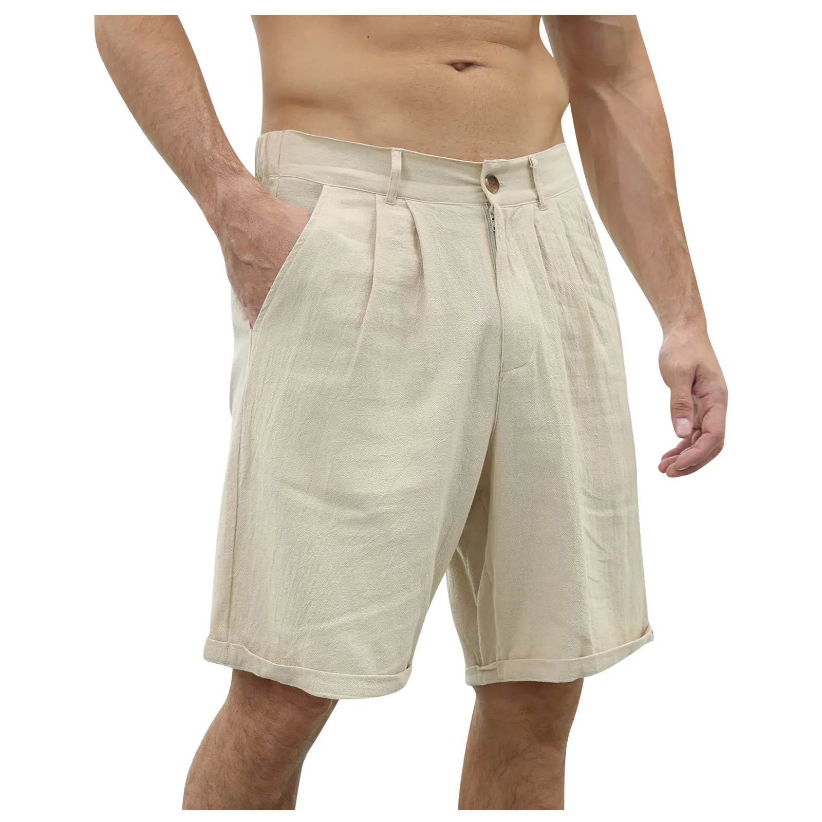 

Men'S Cotton Linen Shorts Summer Casual Beach Shorts Classic Fashion Loose Solid Color Shorts With Buttons Elastic Waist