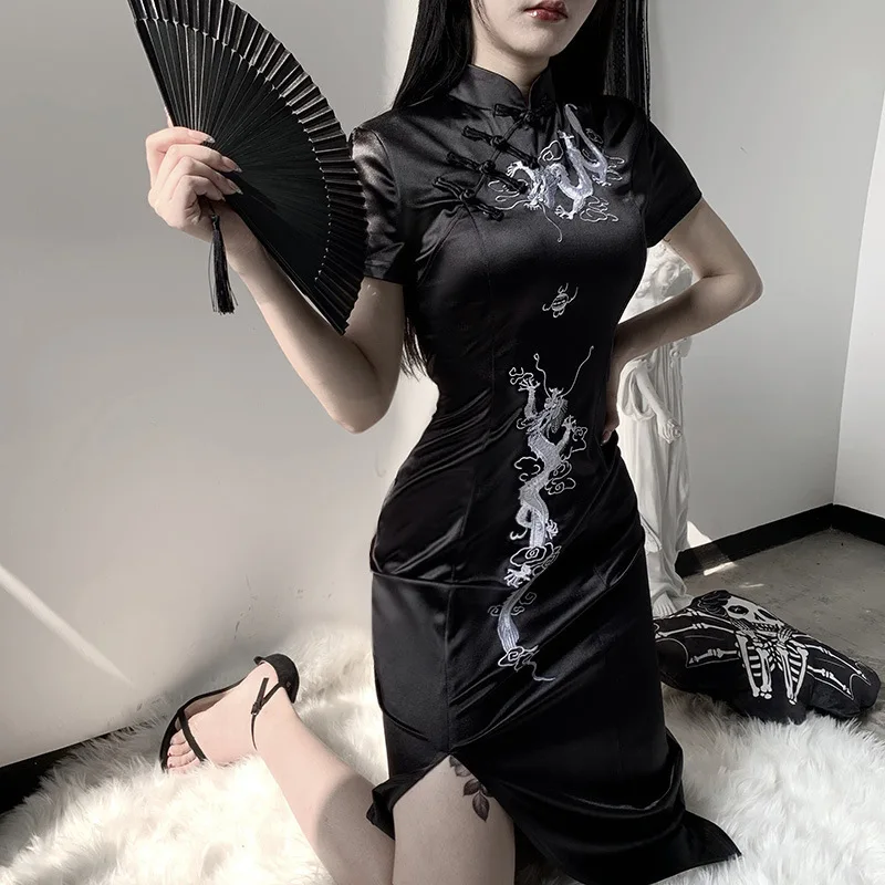 Chinese Stand Collar Gothic Dress