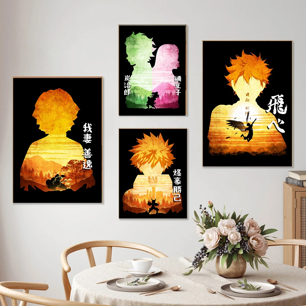 

Modern Cartoon Posters Demon Slayer Haikyuu Canvas Painting Printable My Hero Academia Mural Wall Art Living Room Decoration