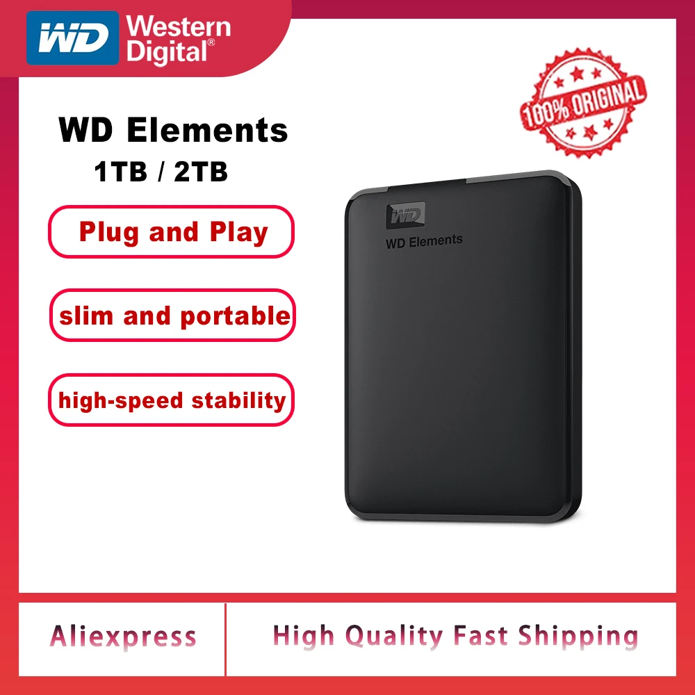 Western Digital WD Elements 2T 1T External Hard Drive 2.5" USB 3.0 Portable External HDD Hard Disk For Desktop PC Laptop