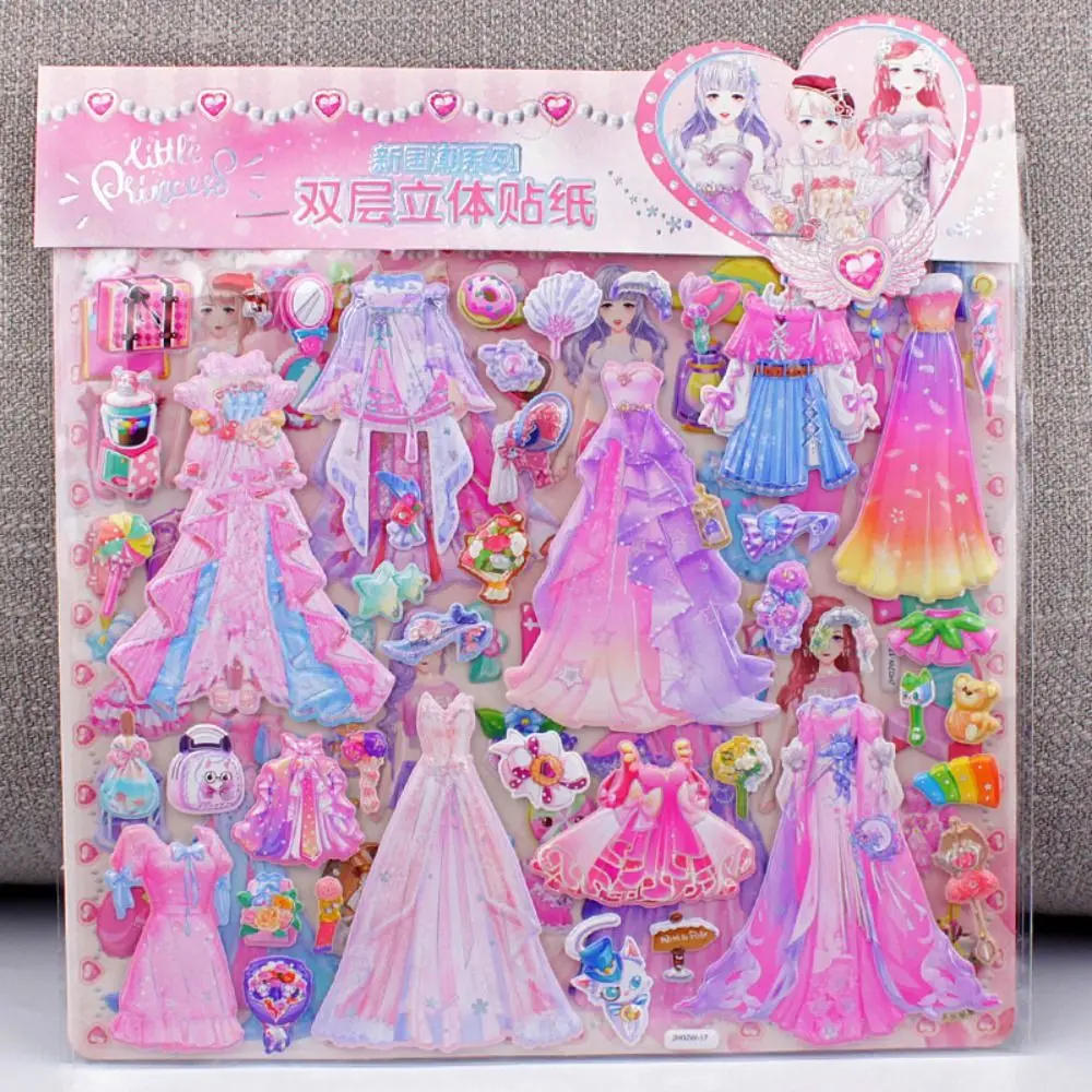 Double Layer Princess Changing Sticker Girl Change Clothes Handmade Princess Dress Up Stickers 3D Reusable