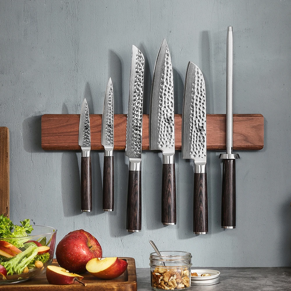 Knife Holder Magnetic Knife Strip 40cm Walnut Solid Wood Magnetic Knife Holder Double Row Kitchen Accessories