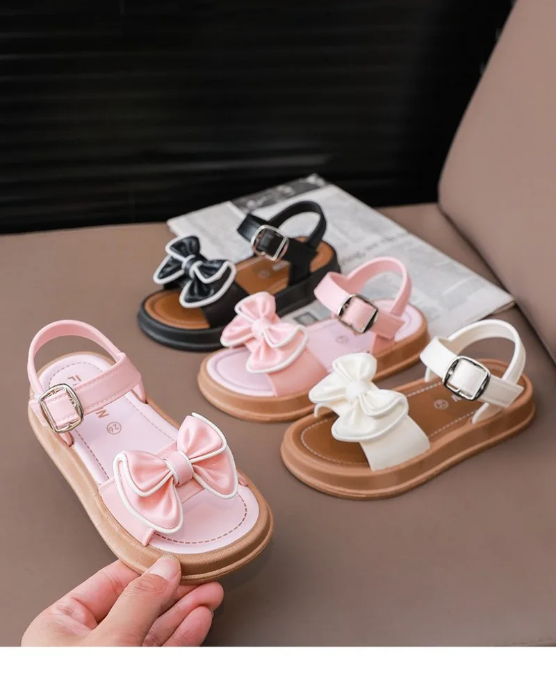 Description Picture 3 of item2-12Y Girls' Sandals 2025 Summer New Children's Fashionable Bow Princess Shoes for Students Outdoor Wearing Versatile Sandals