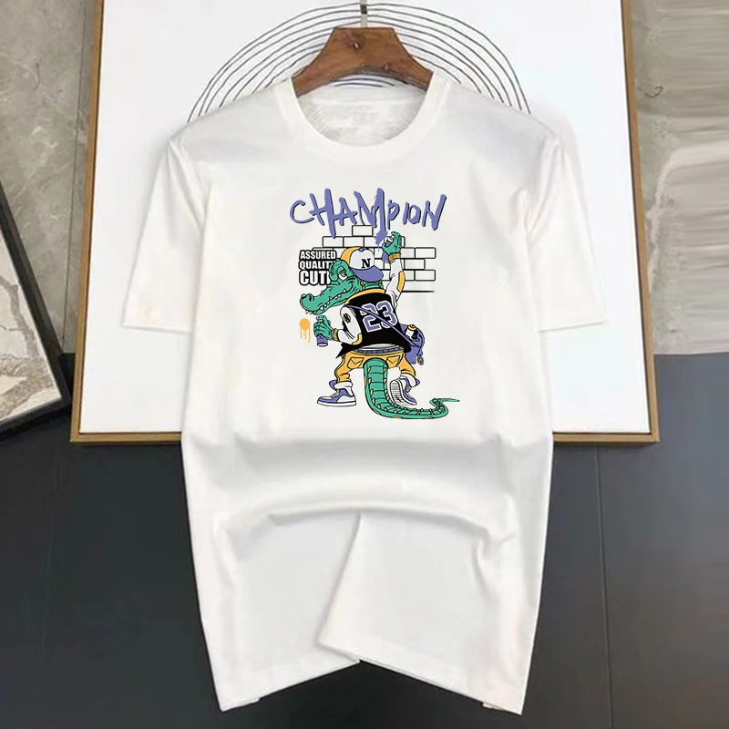 T-shirt masculina em algodão com estampa de crocodilo_voghion.com