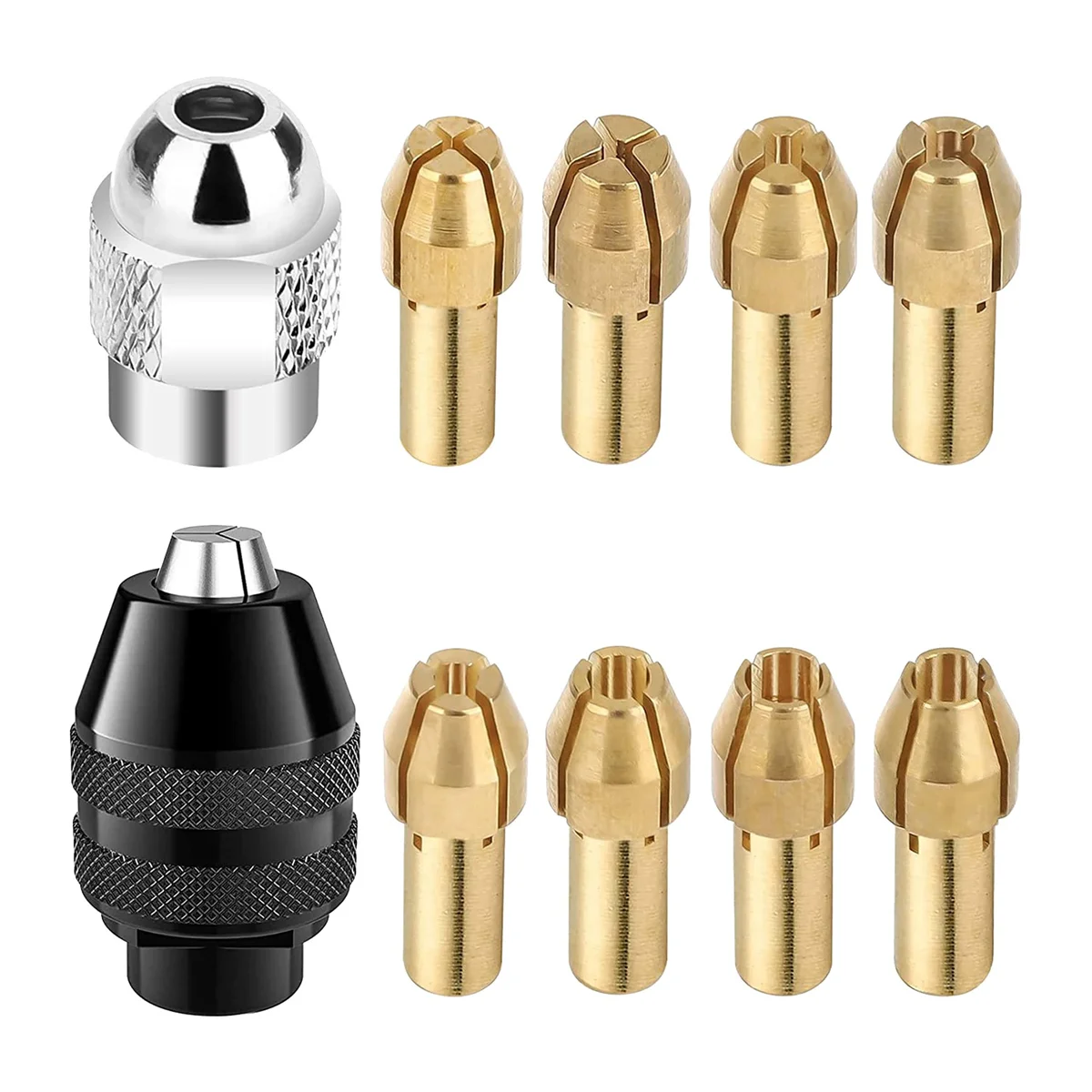 

8Pcs Brass Collet Set with Keyless Drill Chuck, Replacement 4485 Brass Quick Change Rotary Drill Nut Tool Set