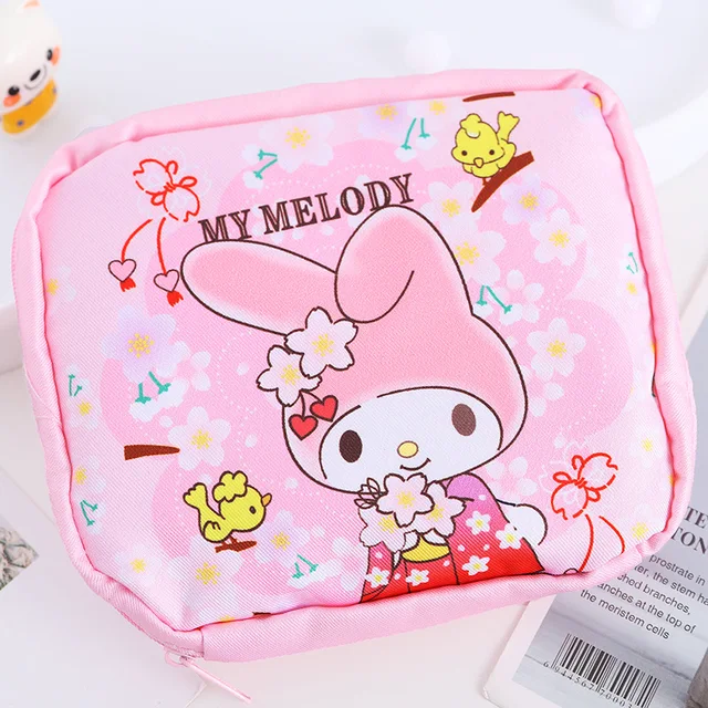 Kawaii Cartoon Sanrios Anime Kimono Sakura Series Cute Storage Bag Cosmetic Bag Plaid Mini Coin Purse Plush Toy Girls Gift 2