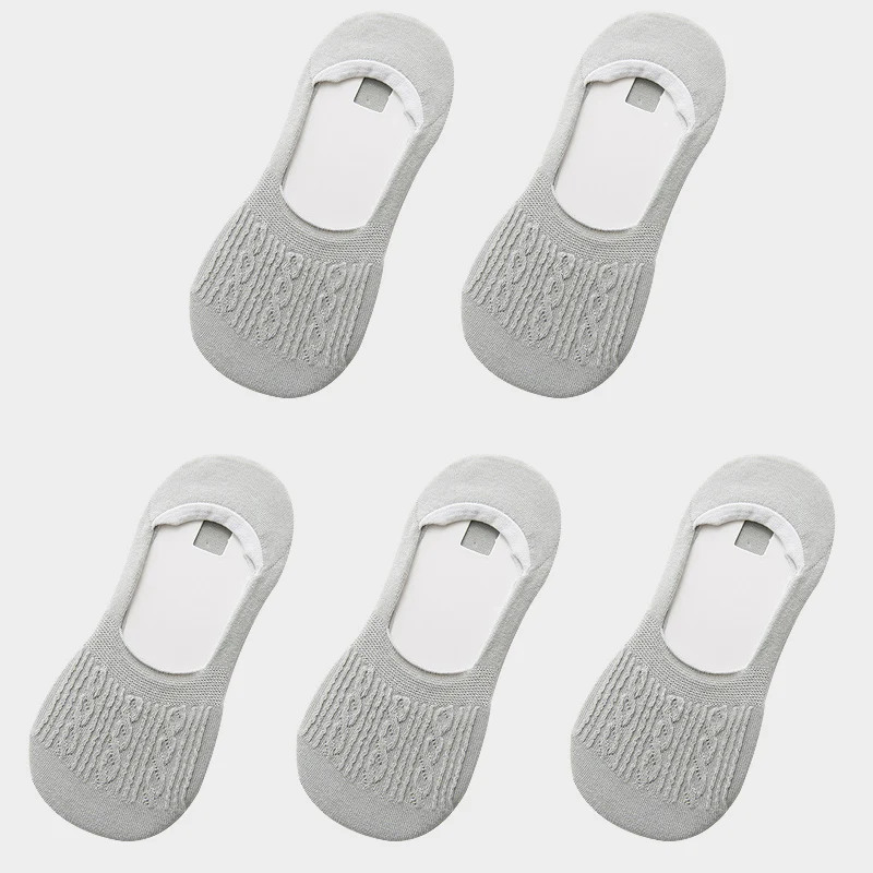5 Pairs Women's Cotton Low Cut Non-Slip Socks - Snowflake Pattern