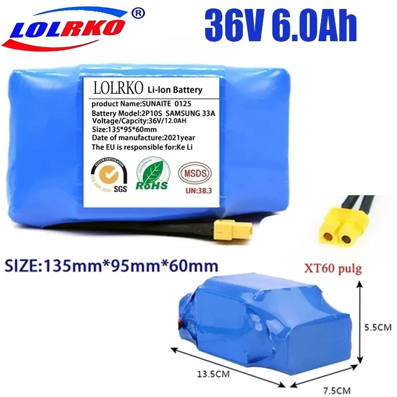 

High-capacity 18650 10S2P 36V 4.4Ah 6Ah 7Ah 12Ah Lithium Battery Pack for Electric Scooter Twist Car Rechargeable Li-ion Battery