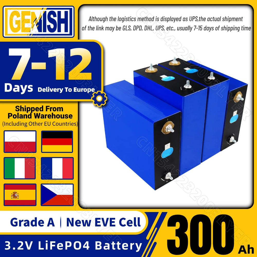 

EVE 280Ah LiFePO4 Battery 300Ah LF280K Deep Cycles Rechargeable Lithium Iron Phosphate Cell DIY 12V 24V 48V Solar RV EV Camping