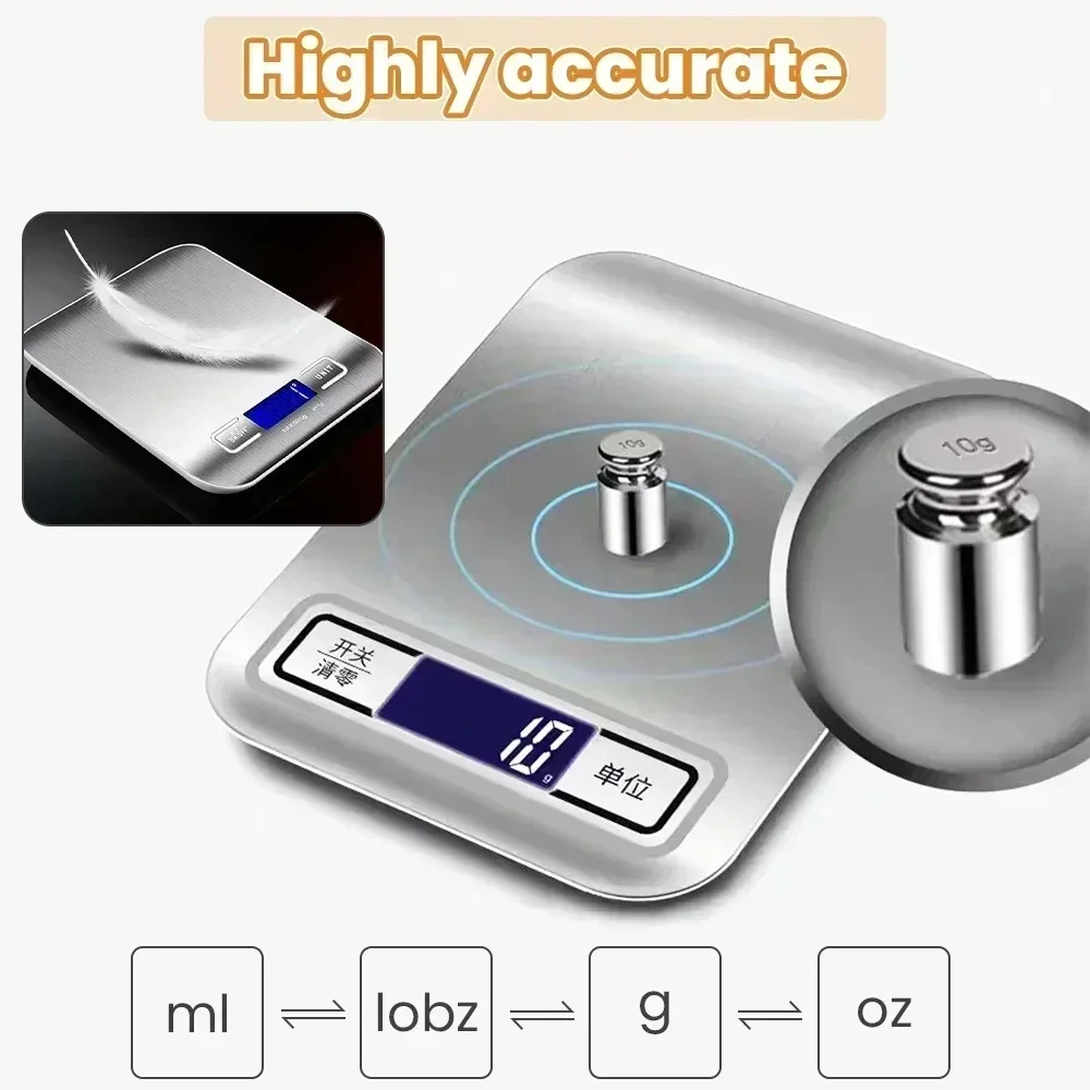 고정밀 스테인레스 스틸 전자 저울, 가정용 휴대용 전자 디지털 식품 스낵 계량 베이킹 도구, 10kg/1g