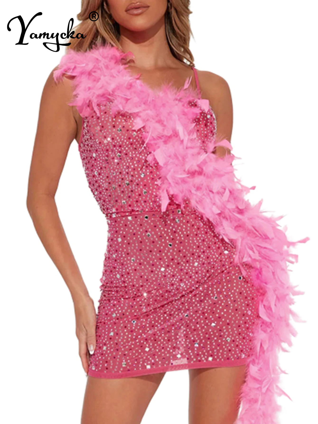 

Sexy see through rhinestone mini summer dress women 2023 backless club birthday party dress prom evening ladies dresses vestidos