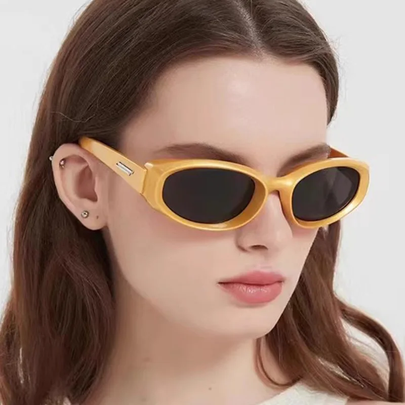 

YOOSKE Новинка 2023, солнцезащитные очки «кошачий глаз» Y2K, женские индивидуальные простые яркие солнцезащитные очки, мужские Модные овальные спортивные солнцезащитные очки