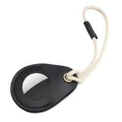 Premium Leather Airtag Holder with Anti - Scratch Lanyard Keychain (Black)