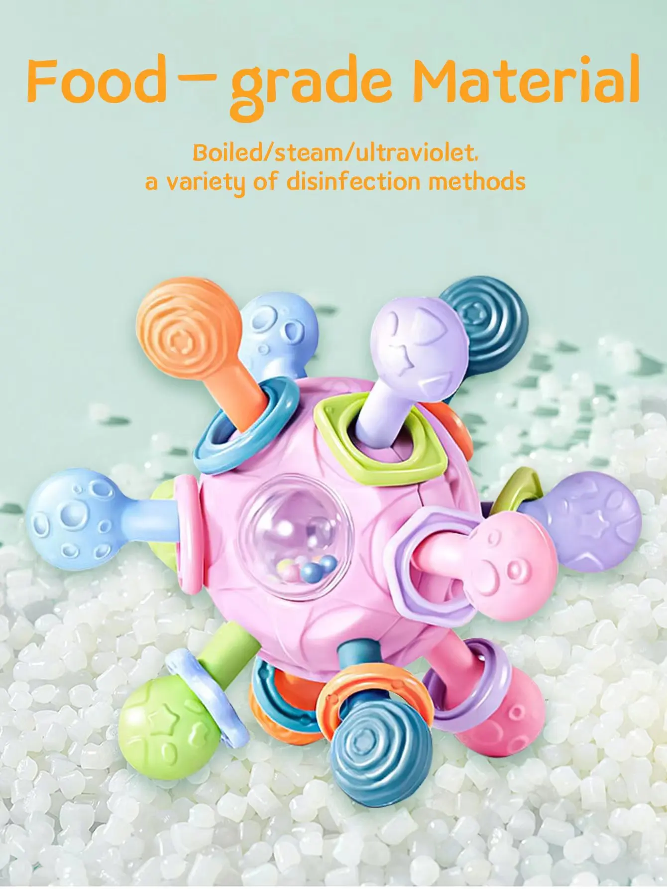 Baby Rotating Rattles Ball Toy Silicone Teether Grasping Exercise Game Hand Bell Develope Intelligence Educational