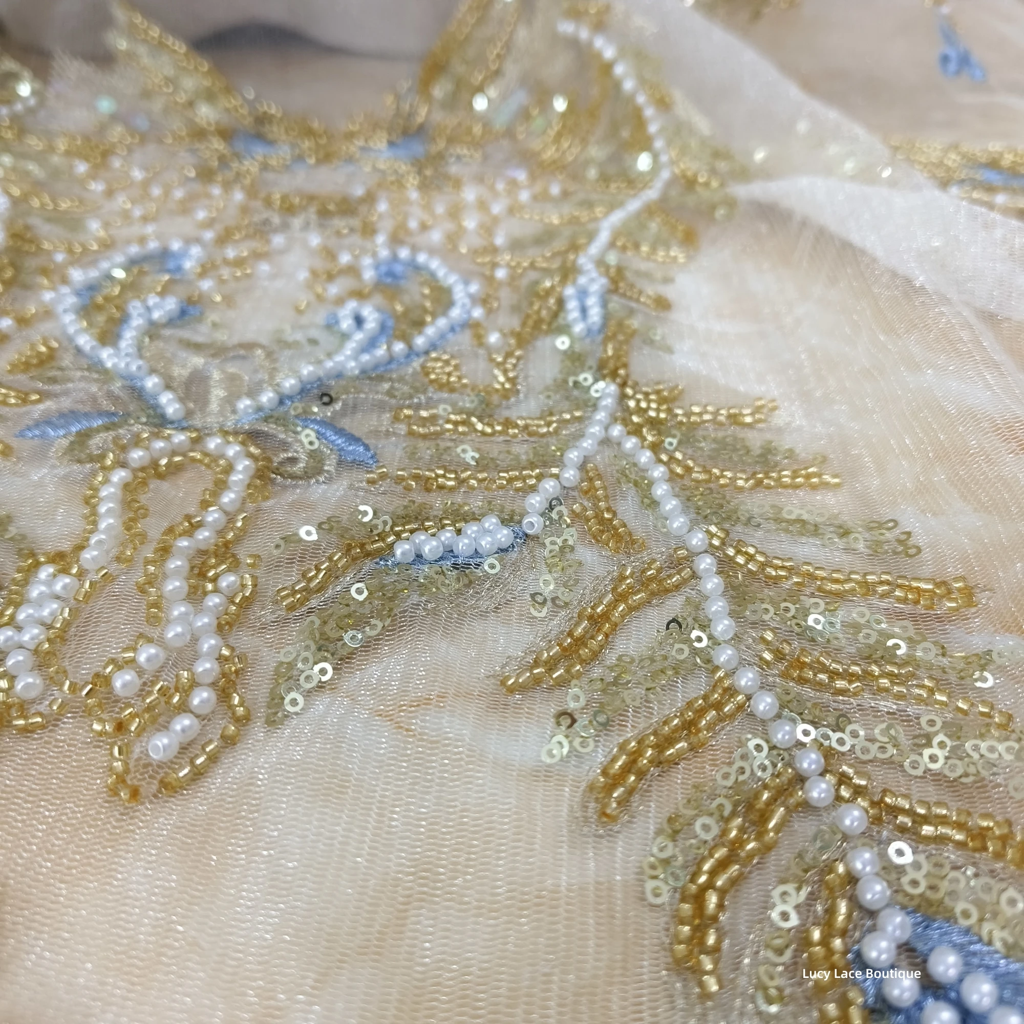1 Set=6 Pieces Gold Beading Patch Embroidery Tulle Mesh Application Sewing on 2023 Luxury