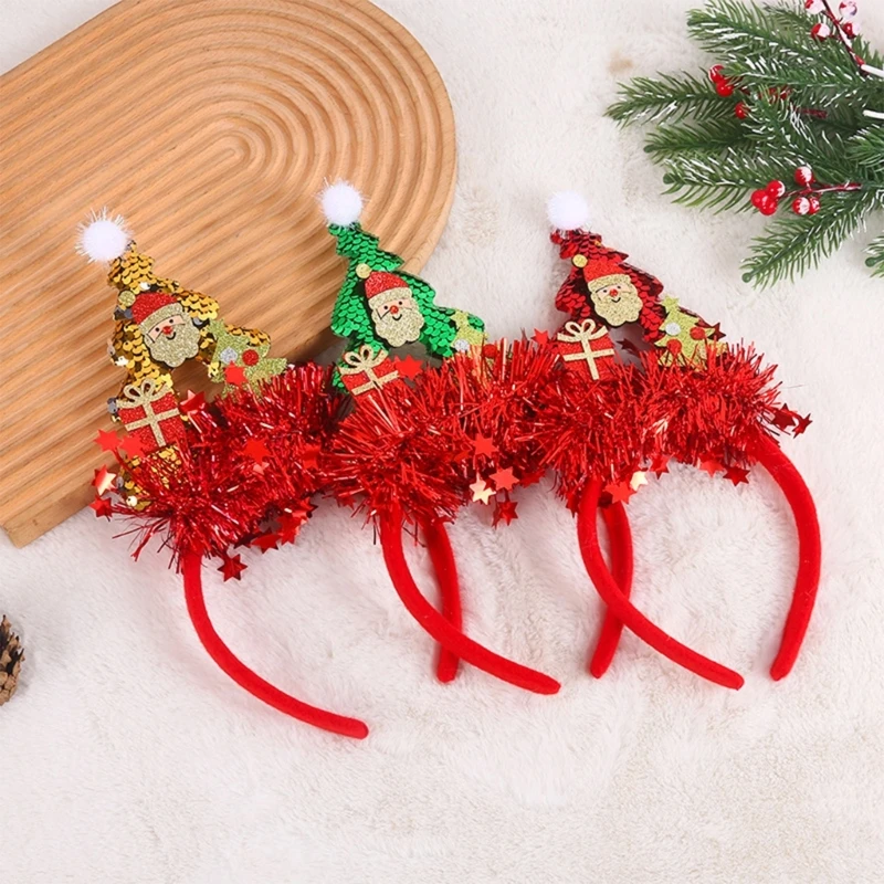 Sequined Christmas Decorative Hairhoop New Year Party Christmas Tree Headband Festival Decors Family Gathering Headwear