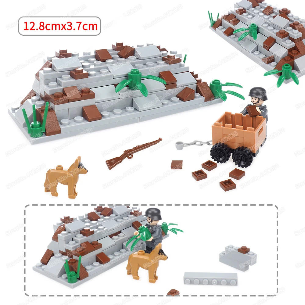

Military Transport Build Trench Corner Building Block Assemble Moc WW2 Figures Weapons Stone Pile Scene Model Child Gift Boy Toy