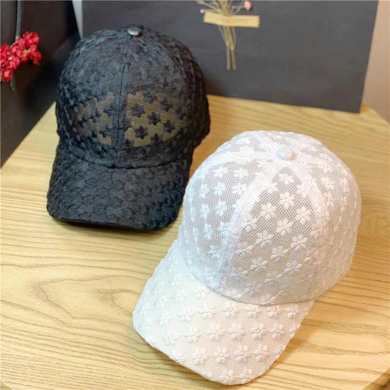 

Ladies Summer Hat Sunscreen Breathable Lace Flower Baseball Cap Fashion All-match Show Temperament Sunshade Hollow Peaked Caps