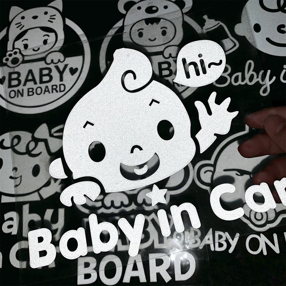 Baby in Car Baby on Board Motorcycle Car Styling moto bike Reflective Sticker Decal Waterproof 18cm Height