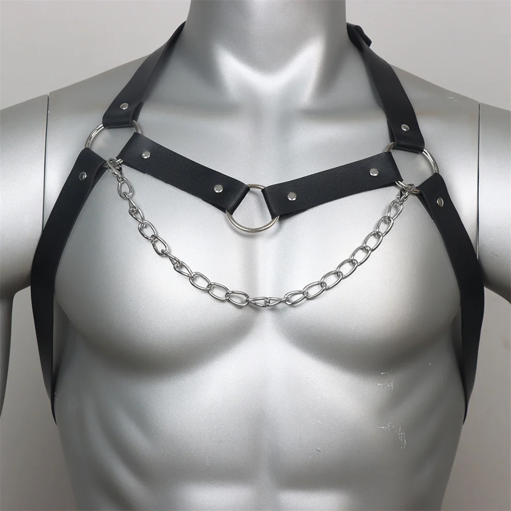 Leather chest harness Men Sexual Chest Leather Harness Belts Adjustable BDSM Gay Body Bondage Harness Strap Rave Gay Clothing for Adult Sex