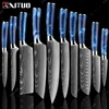 XITUO kitchen knives Set Exquisite blue resin handle Laser Damascus pattern Chef knife Santoku Cleaver Slicing Knives Best Gift 1