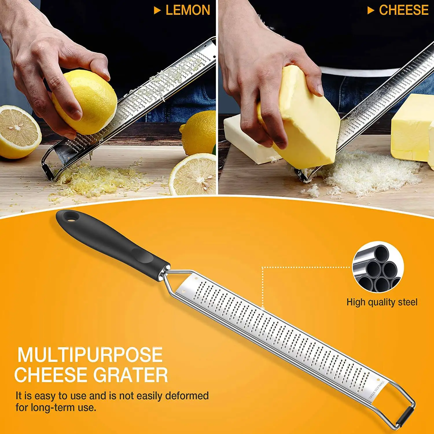 Lemon Zester Cheese Grater Stainless Steel Kitchen Tool Nutmeg Chocolate Vegetables Fruits Dishwasher