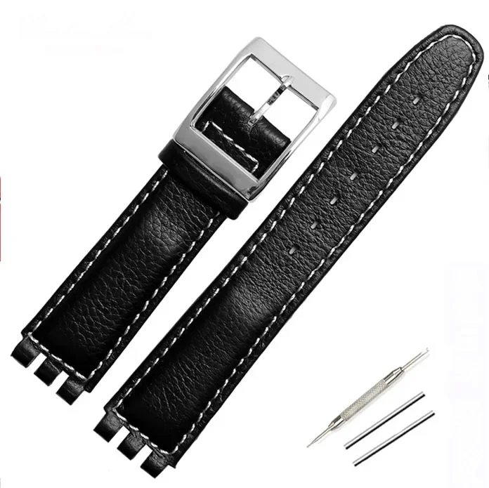 Elegant 17mm Lychee Leather Watch Band with Metal Buckle