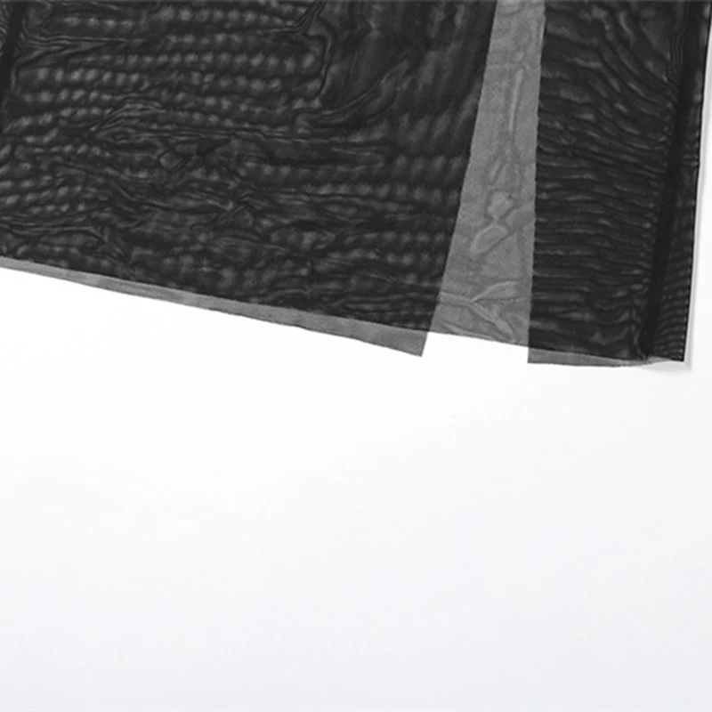 Black Dresses Women Elegant Solid Color See Through Round Neck Long Sleeve Split Party Dress Club Dresses Streetwear