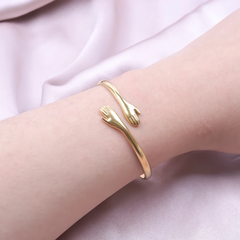 Romantic Hug Hands Embrace Adjustable Open Bracelet Love Hand Cuff Thin Bangle for Women Men Couple Jewelry Chic Wedding Gifts 3