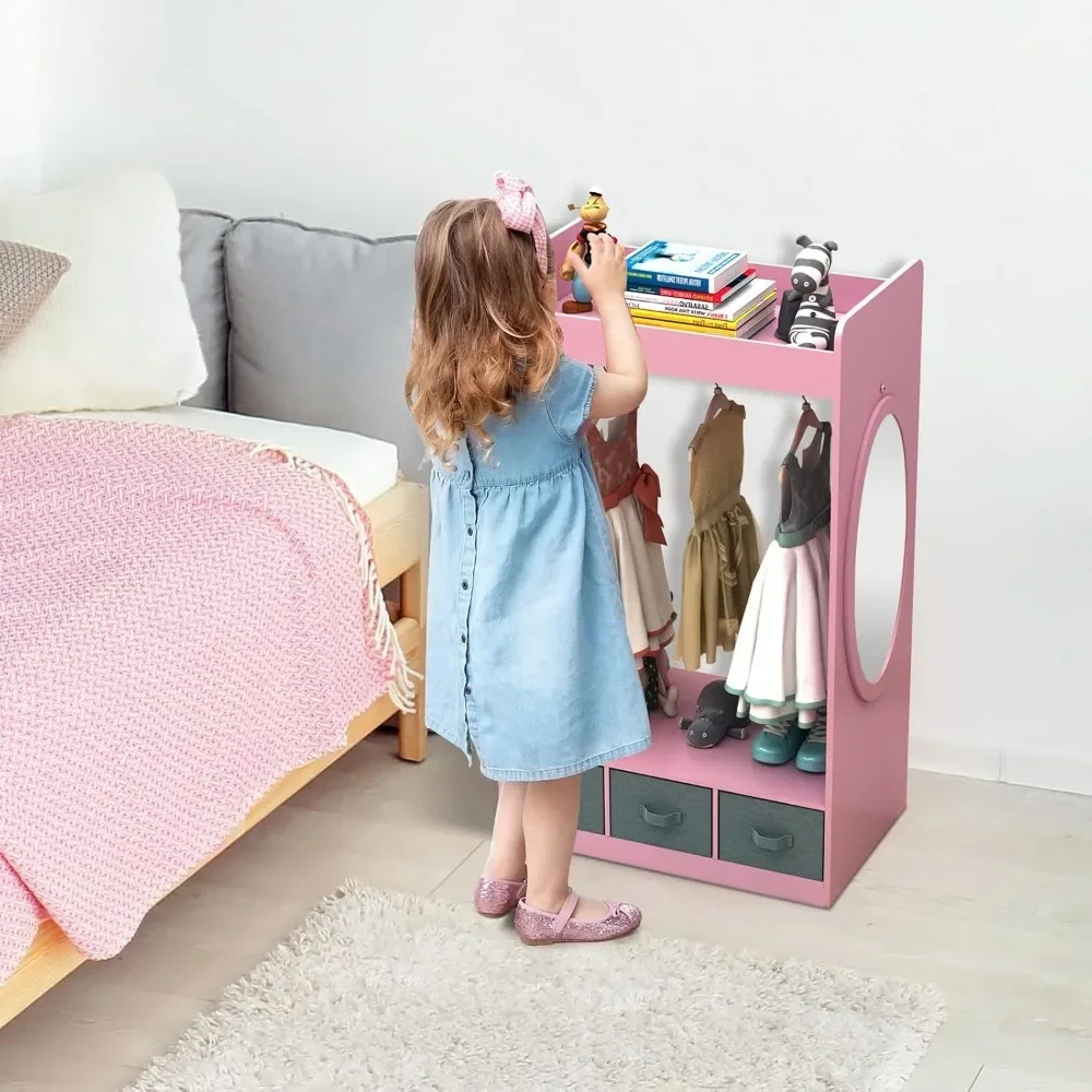 Children's Wardrobes , Dress up Storage with Mirror and Storage Bin,Kids Play Armoire Dresser with Mirror,Kids Costume Organizer 5