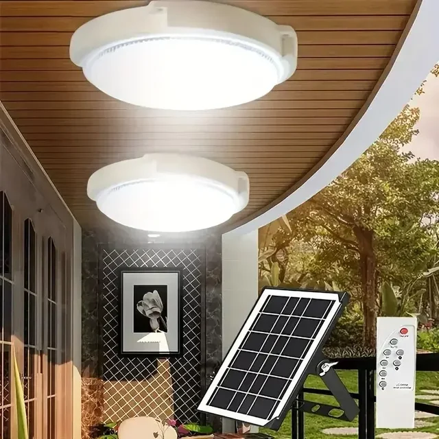 LED plafonnier solaire 3 couleurs lampe solaire étanche avec télécommande intérieur maison haut plafonniers éclairage de jardin extérieur 1