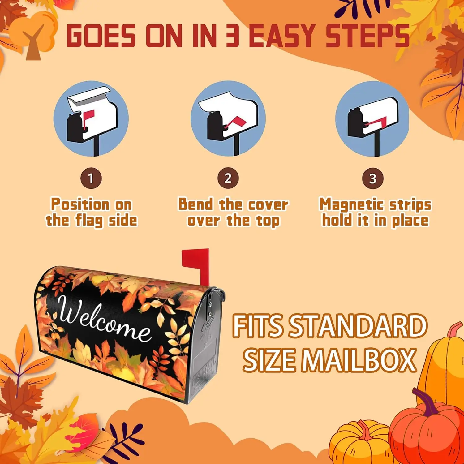 Autumn Fall Mailbox Cover Magnetic Welcome Maple Leaf Mailbox Wraps Post Letter Box Cover for Garden Yard Home Decor Standard Si