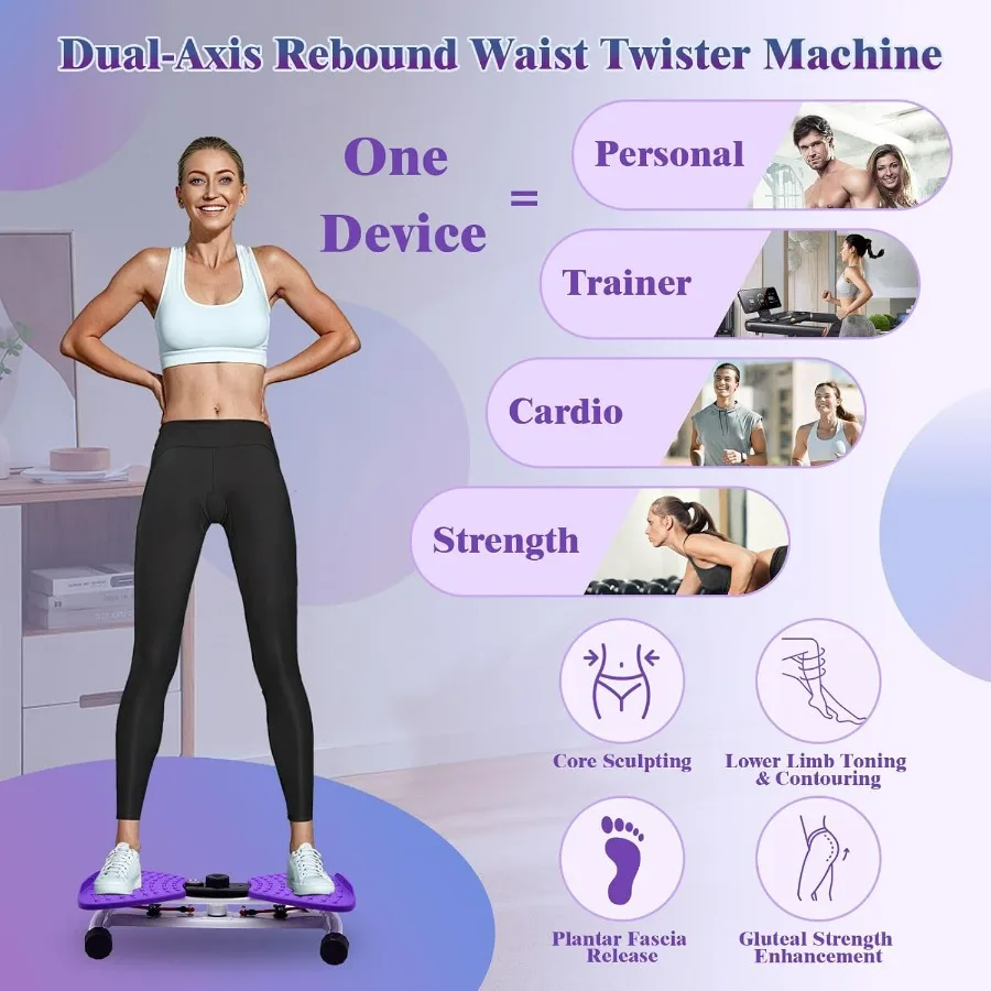 Waist Twister Ab Machine, 330 lbs Capacity, Noiseless Anti-Slip Twist Board with Resistance Bands, Adjustable Tension Knob & Foo