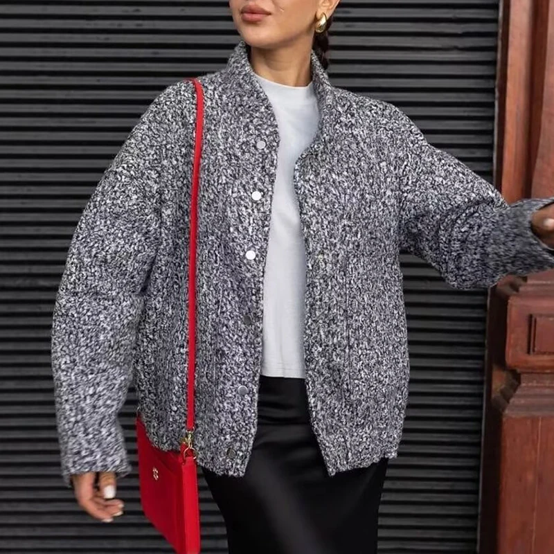 Bomber Jackets Women Coat Gray Long Sleeve Tops Solid Casual Loose Outwear Chaquetas Femme 2024 inszart Elegant Streetwear Coat