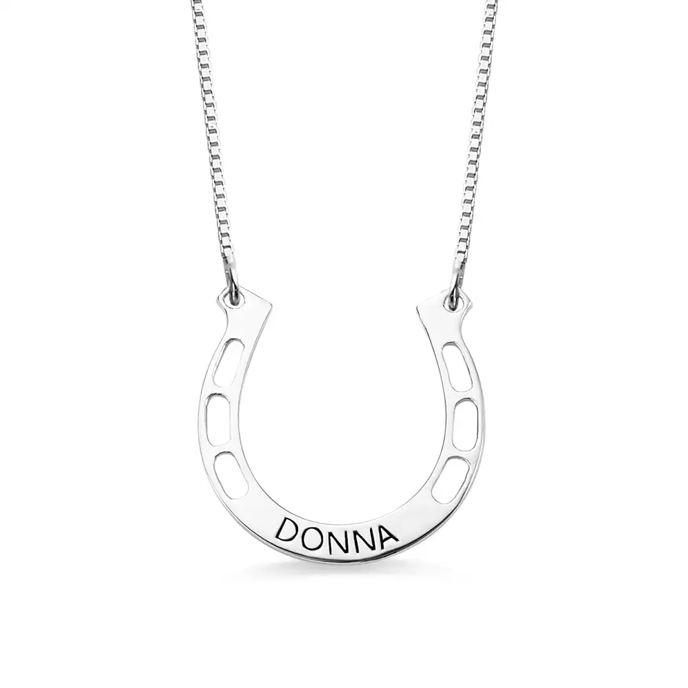 Good Luck Custom Horseshoe Name Necklace Personalized Engraved Name Pendant Necklace with Box Chain