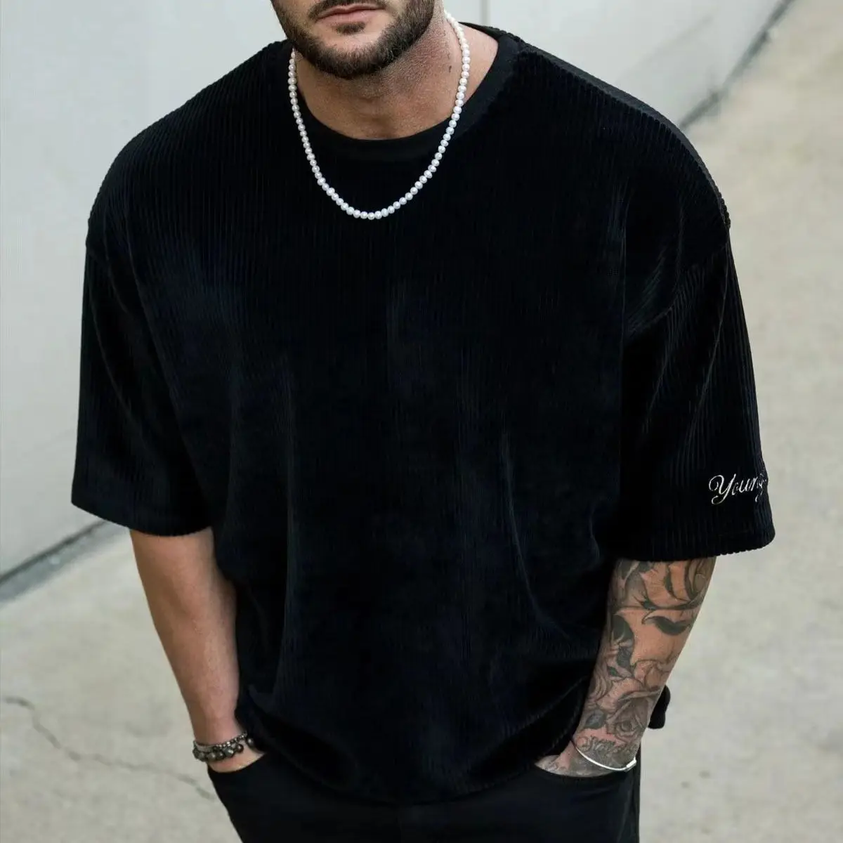 men's streetwear short sleeve t-shirt two