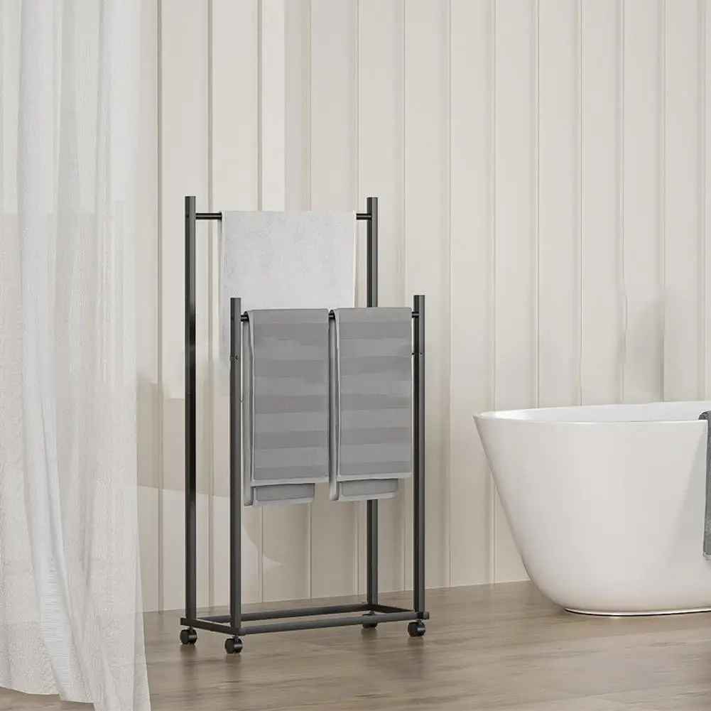 Freestanding Towel Holder Storage Rack Standing with Wheels Quick Assembly Bedroom Metal Towel Blanket Holder for Bath