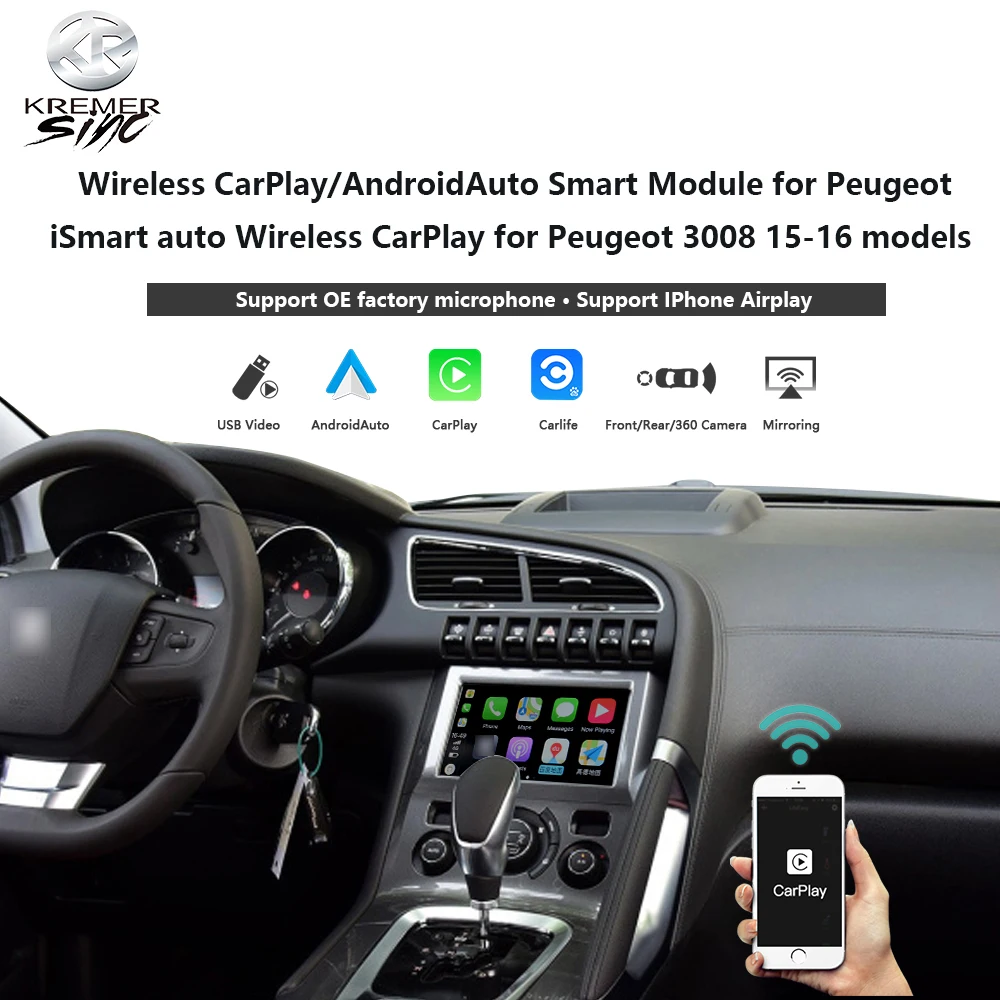 Boîtier CarPlay sans fil android auto, pour citroën iSmart C3 XR, lien en  miroir, modèle 15 18 - Type AUX-USB