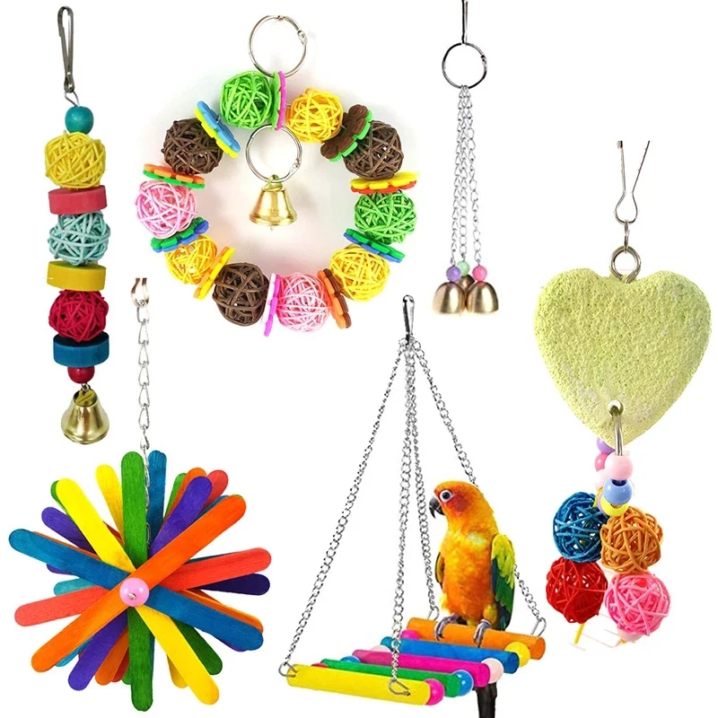 Hot Yo-Parrot Toy Bird Toy Divertente Assortito Resistente Al Morso Bird Cage Toy Set Swing, Hanging Bridge Molare Stone